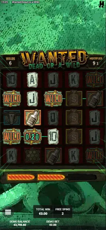 Wanted Dead or a Wild slot big win celebration screen