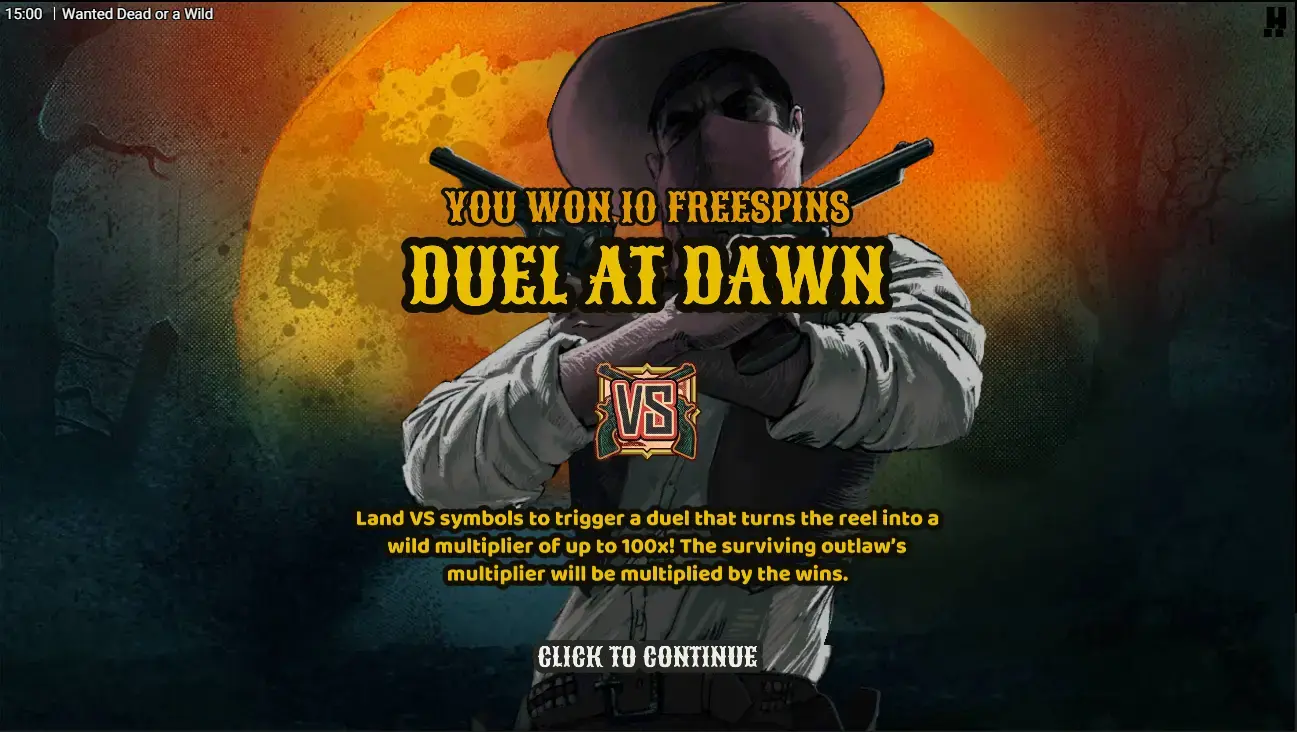 Wanted Dead or a Wild duel at dawn bonus with multiple VS symbols active on reels