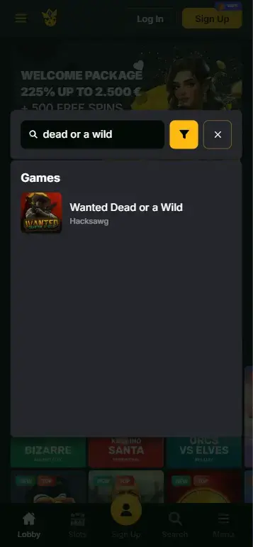 Wanted Dead or a Wild Hacksaw game tile in casino slots lobby